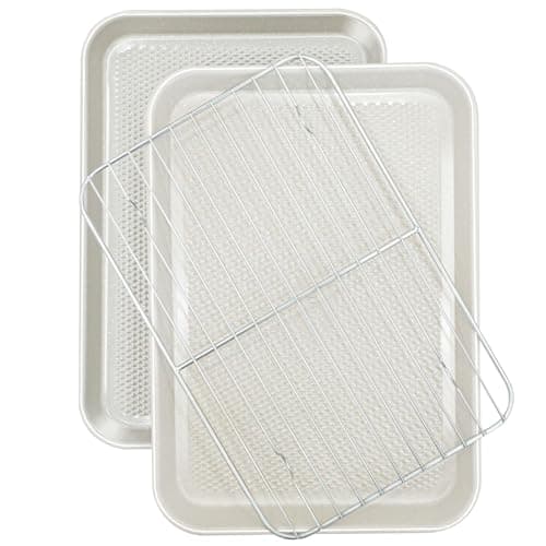 Ymiton 2-Pack 9x13 Quarter Sheet Pan Baking Sheet Set with Wire Rack - Nonstick 0.8mm Carbon Steel, Cookie Sheets for Baking, Non-Toxic, Dishwasher Safe, Oven Safe 450°F (External 9.5x13.6) - Image 1
