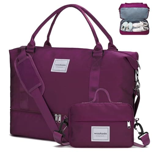 WOOMADA Weekender Overnight Bag for Women, Shoulder Travel Duffel with Shoes Compartment,Gym Bag with Toiletry Bag Large Size(purple) - Image 1