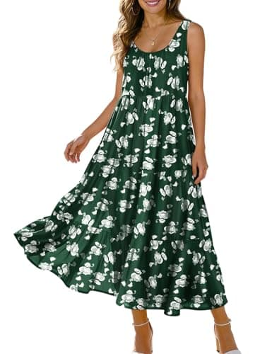 YESNO Maternity Sundress for Summer Casual Flowy Cotton Beach Dress Sleeveless A-Line with Pockets for Expecting Moms XL EVE CR420 - Image 1