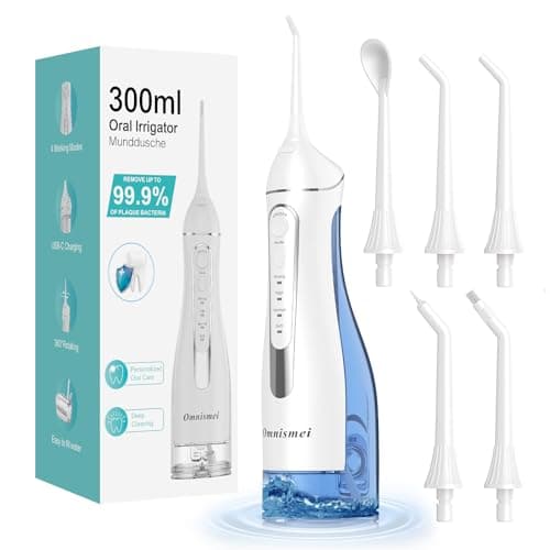 Water Dental Flossers for Teeth, 300ML Cordless Portable Electric Water Flosser, 4 Modes Oral Irrigator, Waterproof Rechargeable Water Floss for Deep Cleaning, Plaque Remover,Braces Home Travel Use - Image 1
