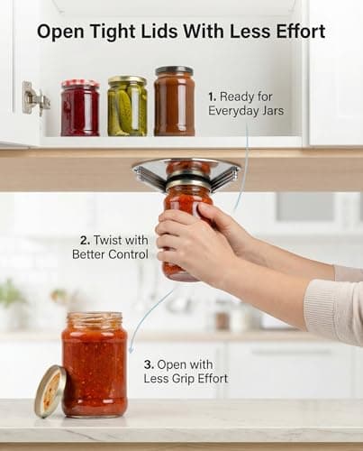 Under Cabinet Jar Opener for Seniors with Weak Hands, All Metal Easy Grip Lid Opener Under Cabinet for Arthritis Hands, Bonus 2 Rubber Jar Openers - Thumbnail 2