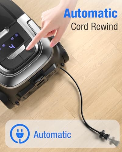 Zefiro Max 1600W Bagless Canister Vacuum Cleaner, 40kPa Powerful Suction, Lightweight, Auto Cord Rewind, HEPA Filter, Corded Vacuum for Floors, Carpets, Pet Hair in Homes & Apartments, Larger Capacity - Thumbnail 3
