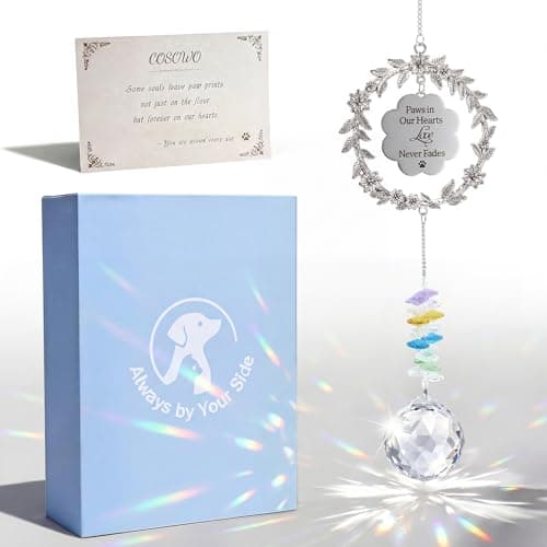 COSOWO Handcrafted Pet Memorial Crystal Ornament Rainbow Prism Sun Catcher with Keepsake Card, Sympathy Gift for Loss of Dog or Cat Paw Designs, Love - Image 1