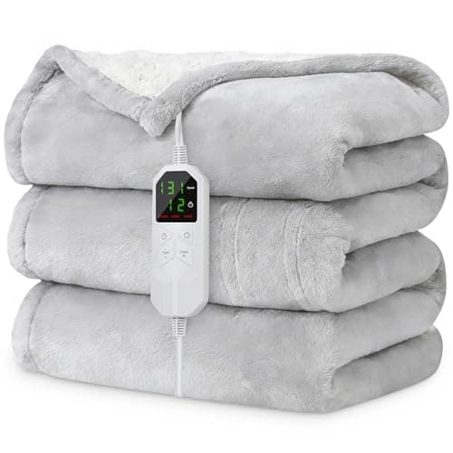 Electric Heated Blanket Twin 62" x 84", Soft Plush Flannel & Sherpa Electric Blanket with 8 Heat Settings, 1-12H Auto-Off, Fast & Even Heating, Machine Washable, Ideal for Home & Office, Light Gray - Image 1