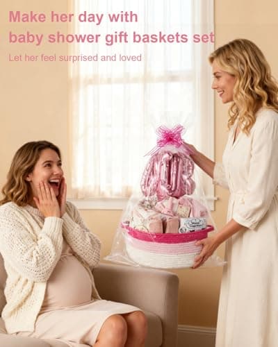 Budyvayi 22-Pcs Baby Girl Gift Basket Set, Pink (0-12M Newborn) | Premium Baby Shower Gifts for Girls: Newborn Essentials Set in Woven Basket with Balloon & Bow, Ultimate Welcome Baby Package - Thumbnail 4