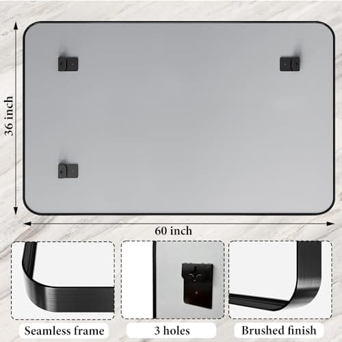 60x36 Inch Bathroom Mirror for Wall, Matte Black Metal Framed Bathroom Vanity Mirror for Restroom Farmhouse, Anti-Rust, HD Tempered Glass, Hangs Horizontally or Vertically - Thumbnail 6