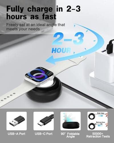 Jasput for Apple Watch Magnetic Charging Dock, Retractable USB C Cable, Fast Charging Smart Magnetic Apple Watch Charger, for iWatch Ultra Series 10/Se/9/8/7/6/5/4/3/2/1 - Thumbnail 4
