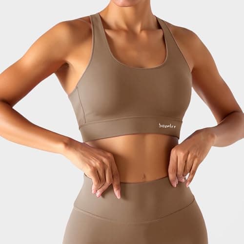 BaseTry High Impact Sports Bra for Women - Padded Seamless Support Bra for Yoga Gym Workout Fitness -High Support Running Bra (US, Alpha, XX-Large, Regular, Regular, Mocha) - Thumbnail 3
