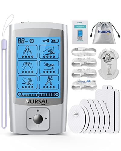NURSAL 24 Modes TENS Unit Muscle Stimulator with Continuous Stimulation, Rechargeable Electronic Pulse Massager with 8 Pads for Back and Shoulder Pain Relief and Muscle Strength (Silver) - Image 1
