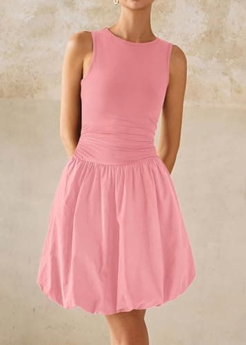 KIRUNDO Summer Bubble Dress for Women 2026 Casual Mini Spring Bodycon Cocktail Dresses Sleeveless Drop Waist Sundress Beach(Pink, Medium) - Thumbnail 5