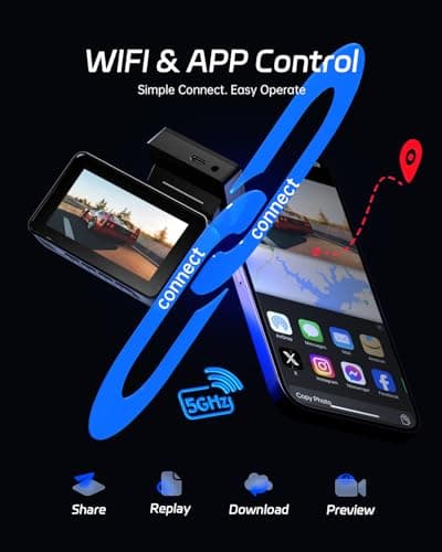 Pelsee P3 4K Dash Cam Front and Rear, 64GB SD Card, 4K+1080P Dual Dash Camera for Cars with Wi-Fi, GPS, ADAS, BSD, LCA, 3’’ IPS Display Car Camera, APP & Voice Control, Night Vision, 24H Parking Mode - Thumbnail 3