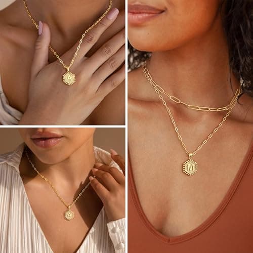 M MOOHAM 14K-Gold-Plated Layering Initial Necklaces for Women - Statement Necklace Letter Initial G Necklace Dainty Layered Necklaces for Women - Thumbnail 4