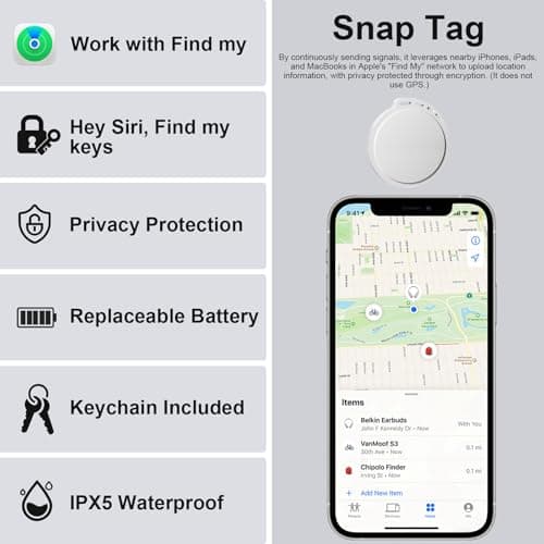 Air Tracker Tags-4 Pack, Bluetooth Tracker, Work with Apple Find My (iOS Only), Smart Tag with Protective Case/Keychain/Lanyard, for Luggage/Key/Suitcase, Replaceable Battery, Waterproof Key Finder - Thumbnail 6
