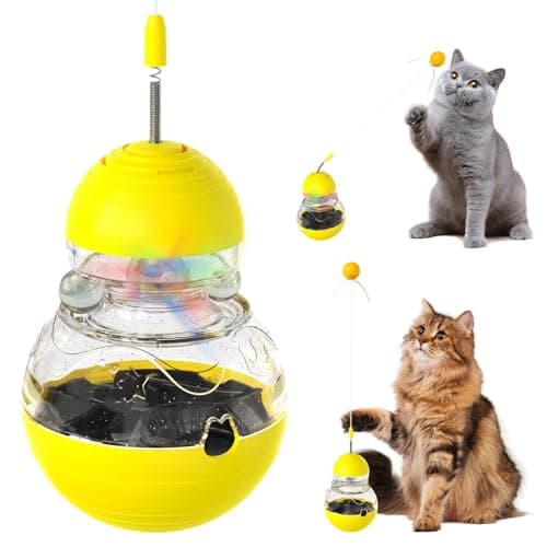 COSOWO Cat Interactive Toys Engaging Wand, Slow Food Treat Dispenser, and Tumbler Design for Indoor Cats Durable, Non-Toxic, Ideal for Exercise and Boredom Relief Gift for Kitten, Yellow - Image 1