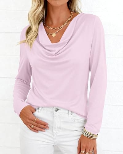 PRETTYGARDEN Womens Spring Tops 2026 Dressy Cowl Neck Long Sleeve Shirts Loose Business Casual Blouses Teacher Tunic Top(Light Purple,Large) - Thumbnail 4