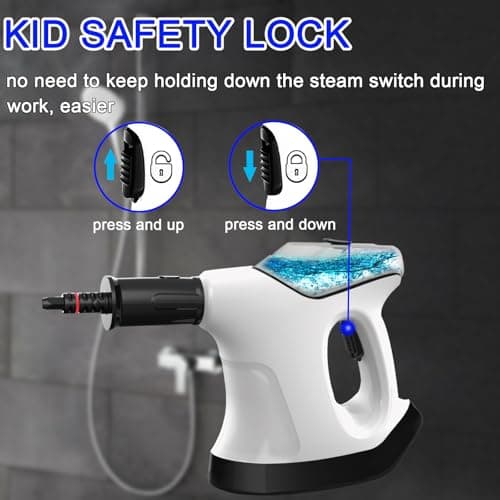 Handheld Steam Cleaner for Home, 10S Immediate Heat Hand Held Steam Cleaner, with Visualized Large Water Tank & 9 PCS Accessories & Safety Lock, for Kitchen,Couch,Floor,Window,Car (WHITE&BLACK) - Thumbnail 3