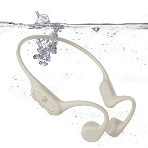 Roujune Bone Conduction Headphones IPX8 Waterproof Swimming Headphones Open Ear Headphones with MP3 Mode 32GB Memory 8H Playtime Bluetooth 5.4 Ear Buds Secure Fit for Running and Fitness (Apricot) - Image 1