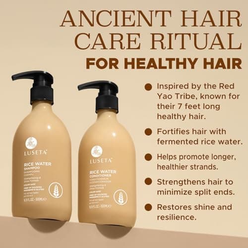 Luseta Rice Water Shampoo and conditioner Set Strengthening & Nourishing Revitalizes Shine for All Hair Types Hydrating & Frizz Control for Women and Men 16.9oz*2 - Thumbnail 4