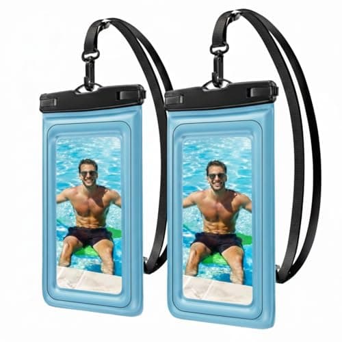 UOEPOWA Floating Waterproof Phone Case (2-Pack) - IP68-Rated Waterproof with Neck Strap, Suitable for Swimming and Outdoor Sports, Compatible with All 7.0-inch Models (Blue) - Image 1