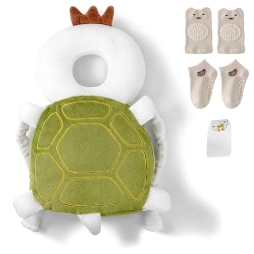 Baby Head Protector Backpack, Toddler Baby Head Protection Backpack with Baby Knee Pads Alarm Function for Walking & Crawling, Soft, Breathable and Wearing Safety Baby Head Protector - Turtle - Image 1