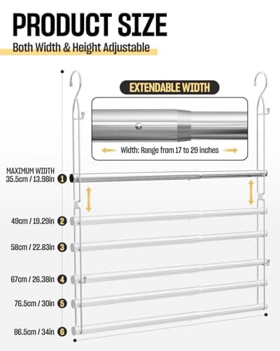 Supforce Hanging Closet Rod Stainless Steel, 1 Pack Adjustable Height & Width Closet Rod Extender, Space-Saving Closet Hanging Storage Organizer，Load up to 88LB - Thumbnail 6
