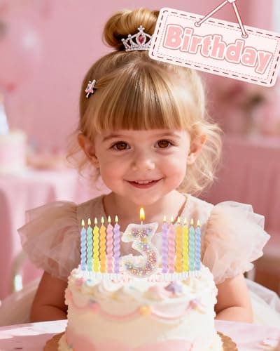 Birthday Candles for Cake, Pink Number Candles, Cake Candles with Greeting Card for Birthday Party Wedding Anniversary Celebrations（3 Candle,White Number Macaron） - Thumbnail 2
