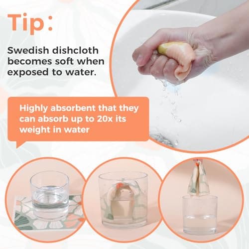 6 Pack Swedish Dishcloths for Kitchen,Abstract Floral Swedish Rags Dish Towels with Clips, Reusable Paper Towels Washable Absorbent Cellulose Sponge Cloths No Odor for Cleaning Home Sink Kitchen - Thumbnail 5