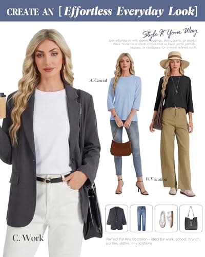 GAYHAY 3 Pack 3/4 Length Sleeve Womens Tops - Loose Fit Elbow Length Dressy T Shirts Spring Blouse Blue Black White 2026 - Thumbnail 3