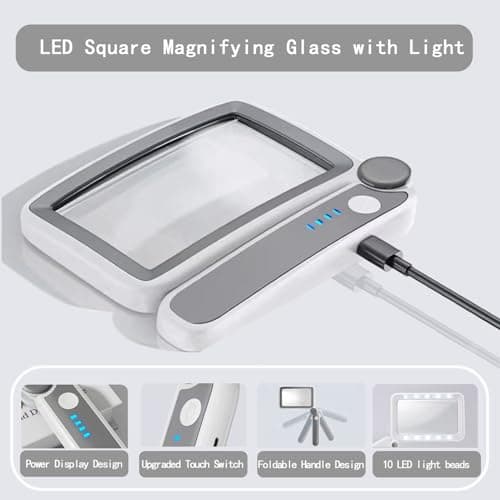2 Pack Magnifying Glass with Light, Rechargeable Page Magnifier with 3 Light Modes Magnifying Glass for Reading Folding Handheld Lens with Clean Cloth Items for Grandma Grandpa Seniors Book Lovers - Thumbnail 3
