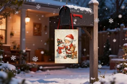 2-pack vintage country style Christmas snowman and reindeer themed metal tin sign decorative plaques - Size: 12 x 8 inches. Suitable for home decoration in living rooms, kitchens, bars, cafes, etc. Also makes a great gift. - Thumbnail 5