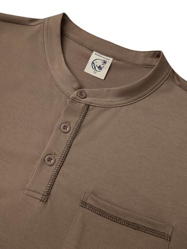 Hardaddy Men's Color Contrast Henley Shirt Long Sleeve Button T-Shirt Lightweight Henley Tshirt for Men Basic Pullover Shirt with Pocket Coffee 3XL - Thumbnail 5