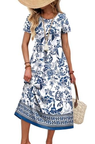 OFEEFAN Plus Size Maxi Midi Long Dresses for Women 2026 Spring Summer Sundress Boho Beach Vacation Flowy Clothes Print 10 2XL - Image 1