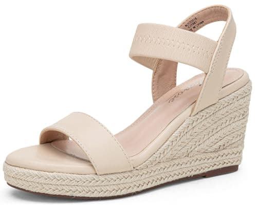 Vepose Women's Nude Pu Wedge Sandals, Platform Espadrilles Sandal Slip On Open Toe with Faux Leather Ankle Strap, Comfortable Low Heel Summer Dressy 881 Shoes Size 9.5 (CJY881 nudepu 09.5) - Image 1
