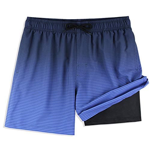 MILANKERR Compression Shorts for Men 5.5 inch Compression Lined Swim Trunks Men (4141 Darkblue Stripes, XX-Large) - Image 1