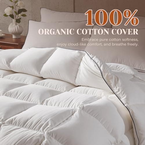 Richtry Goose Feather Down Fiber Comforter Queen Size, Fluffy Cotton Quilted White Duvet Insert, Ultra-Soft, Breathable, Luxury Bedding Comforter All Season Medium Warmth with Corner Tabs, 90x 90Inch - Thumbnail 4