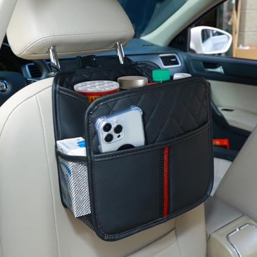 JHLGRE Car Seat Back Organizer, 1 Pack Multifunctional car organizers and storage with Cup Holders, Car Trash Can, Back of Seat Car Organizer for Kids & Adults, Universal for Most Cars, Black