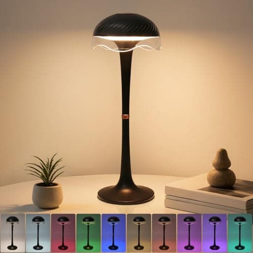 DEXULESA Cordless Table Lamp, Portable Battery Operated Touch Control Lamp with 3 Colors & 7 RGB Stepless Dimmable, Rechargeable Table Lamp for Home Office/Dinner/Restaurant/Bedroom (Black) - Image 1