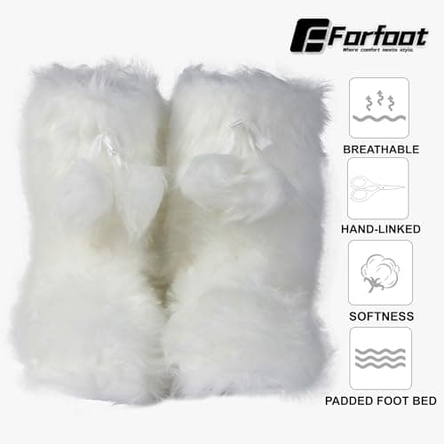 Forfoot Slipper Booties for Women, Soft Fleece Plush Warm Anti Skid Indoor Slipper Boots White US Slipper Boots for Women Size 7-8 - Thumbnail 3