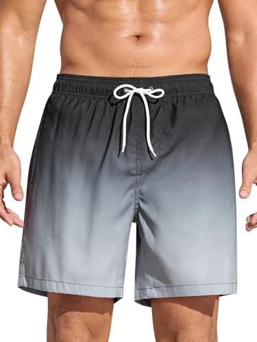 SILKWORLD Men's Swimming Surf Beach Shorts Bathing Suits Mesh Liner, Black Gray Gradient, Medium - Image 1
