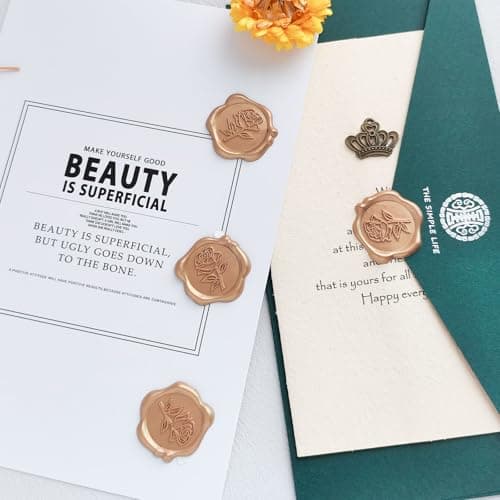 Pilloze Wax Seal Stickers - 3D Rose Wedding Invitation Envelope Botanical Seal Stickers, 50 Pcs Self- Adhesive Light Gold Stickers, Perfect for Invitation, Christmas, Gift Wrapping, Wedding, Party - Thumbnail 4