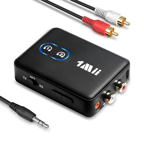 1Mii RCA Bluetooth 5.3 Adapter for TV, 3.5mm AUX Bluetooth Transmitter Receiver for 2 AirPods or Headphones, Home Stereo, Speakers, Projector, Treadmills, PC, with Volume Control, aptX Low Latency - Image 1