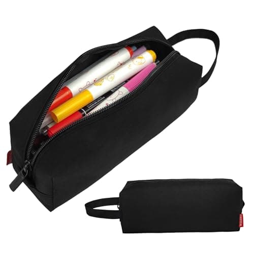 Fmeida Pencil Case Pouch - Water Resistant Pencil Pouch Portable Pencil Bag Simple Office Stationery Pouch with Handle Back to School Supplies - Black - Image 1