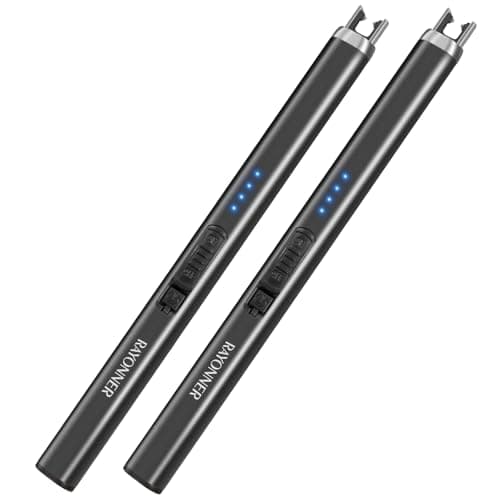 RAYONNER Rechargeable Electric Candle Lighter Windproof Plasma Arc Lighter for Deep Jars BBQ Camping Flameless Fire Starter Christmas Stocking Stuffers Gift (2 Pack - Black) - Image 1