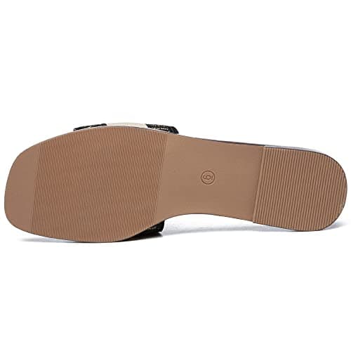 Athlefit Women's Slides Summer Fashion Slip On Flat Sandals Dressy Black Multi Size 6 - Thumbnail 5