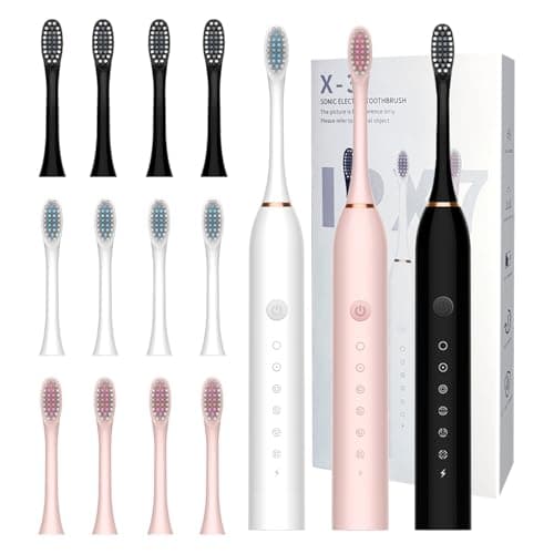 MSETGRD 3 Pack Electric Toothbrush for Adults,6 Mode Rechargeable Electric Toothbrushes with 12 Replacement Brush Head, Fast Charge 2 Min and 30s Timer for Travel Business