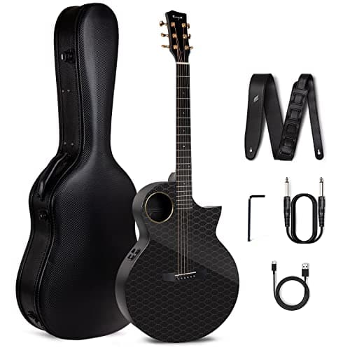 Enya X4 PRO Carbon Fiber Acoustic Electric Guitar, 41-Inch Full Size Cutaway Design, AcousticPlus Pickup System with Built-in Effects & Tuner, Includes Deluxe Hard Case, Leather Strap, Cable
