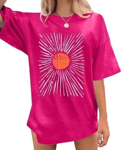 Womens Oversized Tee Shirts Vintage Sunshine Graphic Tees Hiking T-Shirts Boho Summer Short Sleeve Top - Image 1