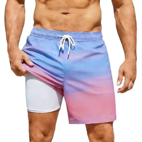 CoozySphere Mens Swim Trunks with Compression Liner Swimming Trunks Bathing Suit Zipper Pockets Quick Dry 7 Inch Swim Shorts XS - Image 1