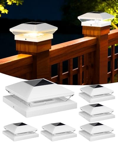 T-SUN Solar Post Cap Lights Outdoor 6 Pack, 2 Modes LED Fence Post Solar Lights Fit for 4x4 5x5 6x6 Vinyl/Wooden Posts, Waterproof Deck Post Lights Solar Powered for Garden Patio Gate Porch
