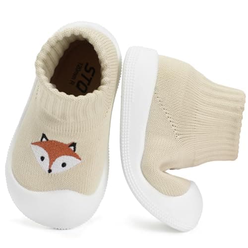 STQ Baby Shoes Sock Walking Shoes Infant Non-Slip Breathable Slippers with Soft Sole Boys Girls Slip On Sneakers Lightweight Toddler Wide Toe Box First Shoe Beige Fox 6-9 Months - Image 1